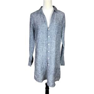 CP Shades Gray Black Heather 100% Linen Long Sleeve Button Up Tunic Dress Top